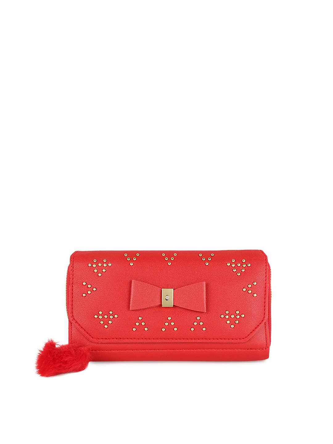 

ZEVORA Women Red & Gold-Toned Textured Embellished Zip Around Wallet