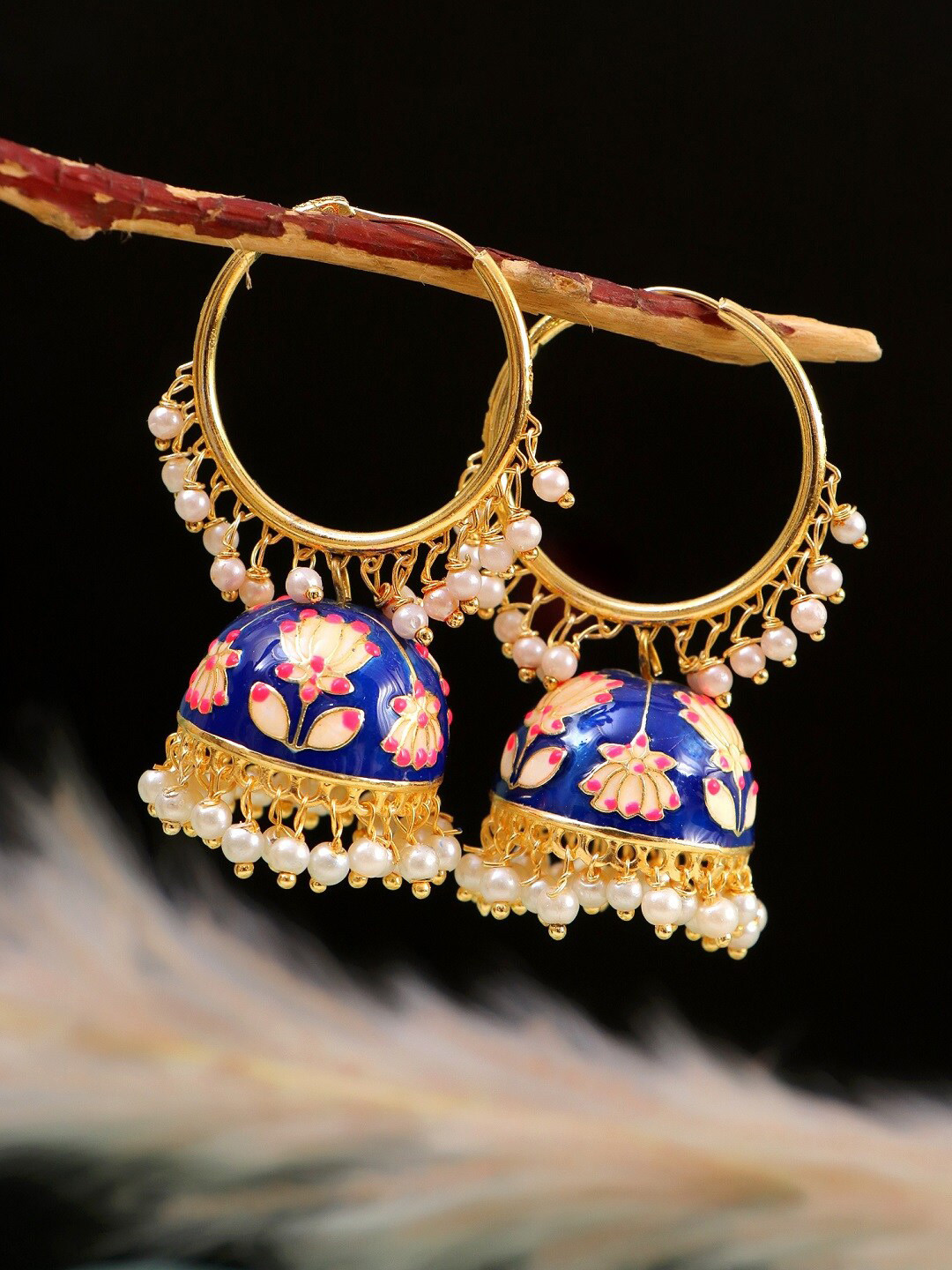 

Crunchy Fashion Women Blue & Gold-Toned Handcrafted Meenakari Dome Shaped Jhumkas Earrings