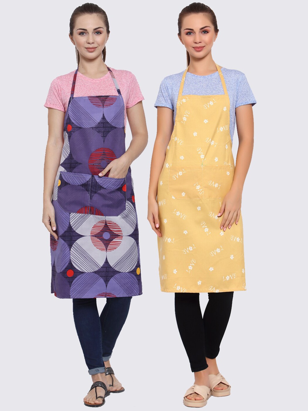 

Arrabi Woman Pack of 2 Cotton Blend Apron With Patch Pockets, Multi