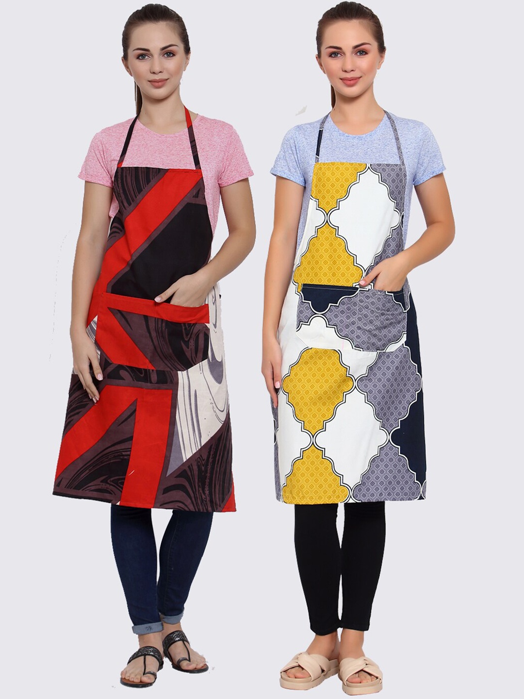 

Arrabi Pack of 2 Printed Apron With Pockets, Coffee brown