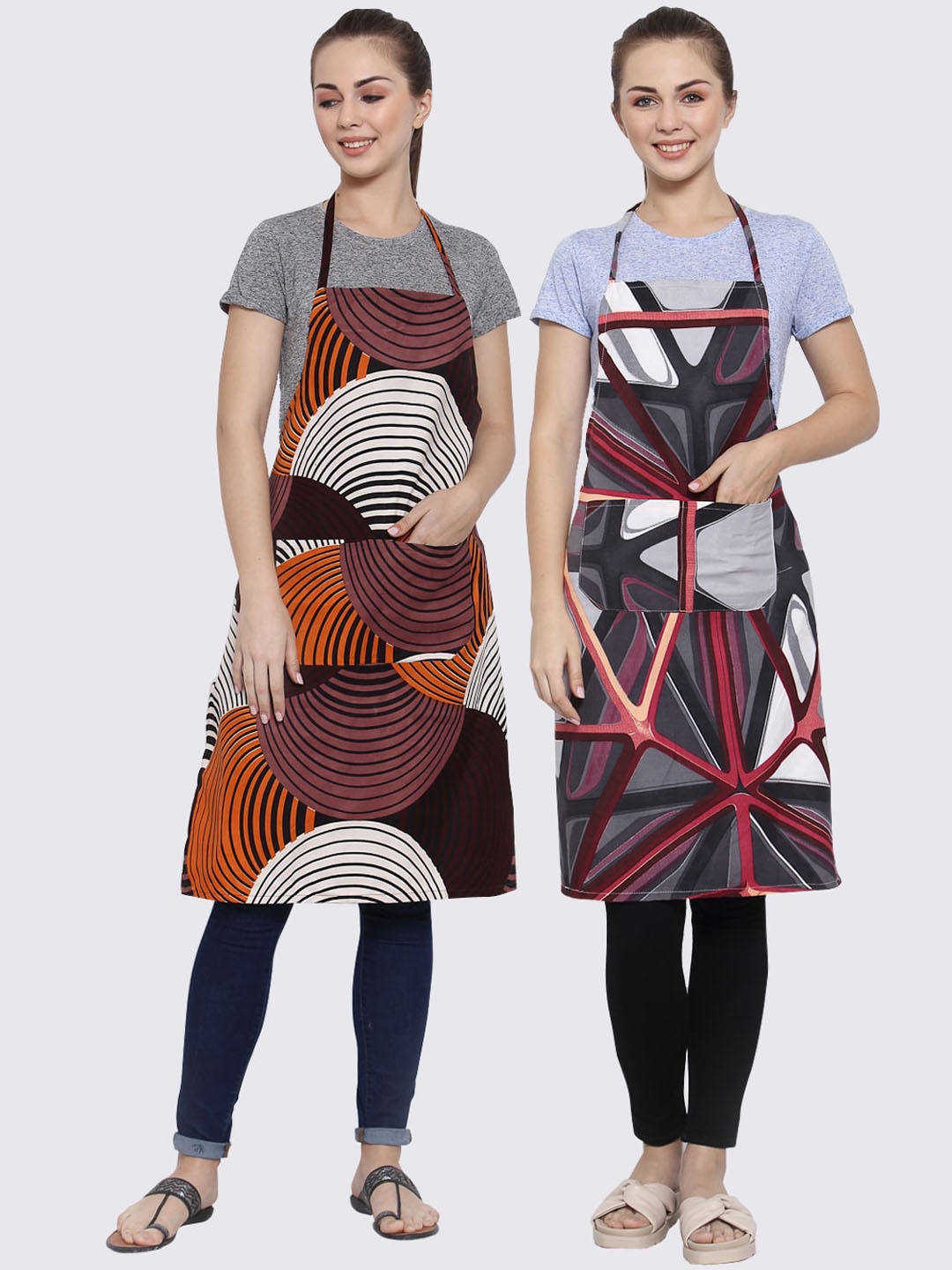 

Arrabi Pack of 2 Printed Apron With Pockets, Brown