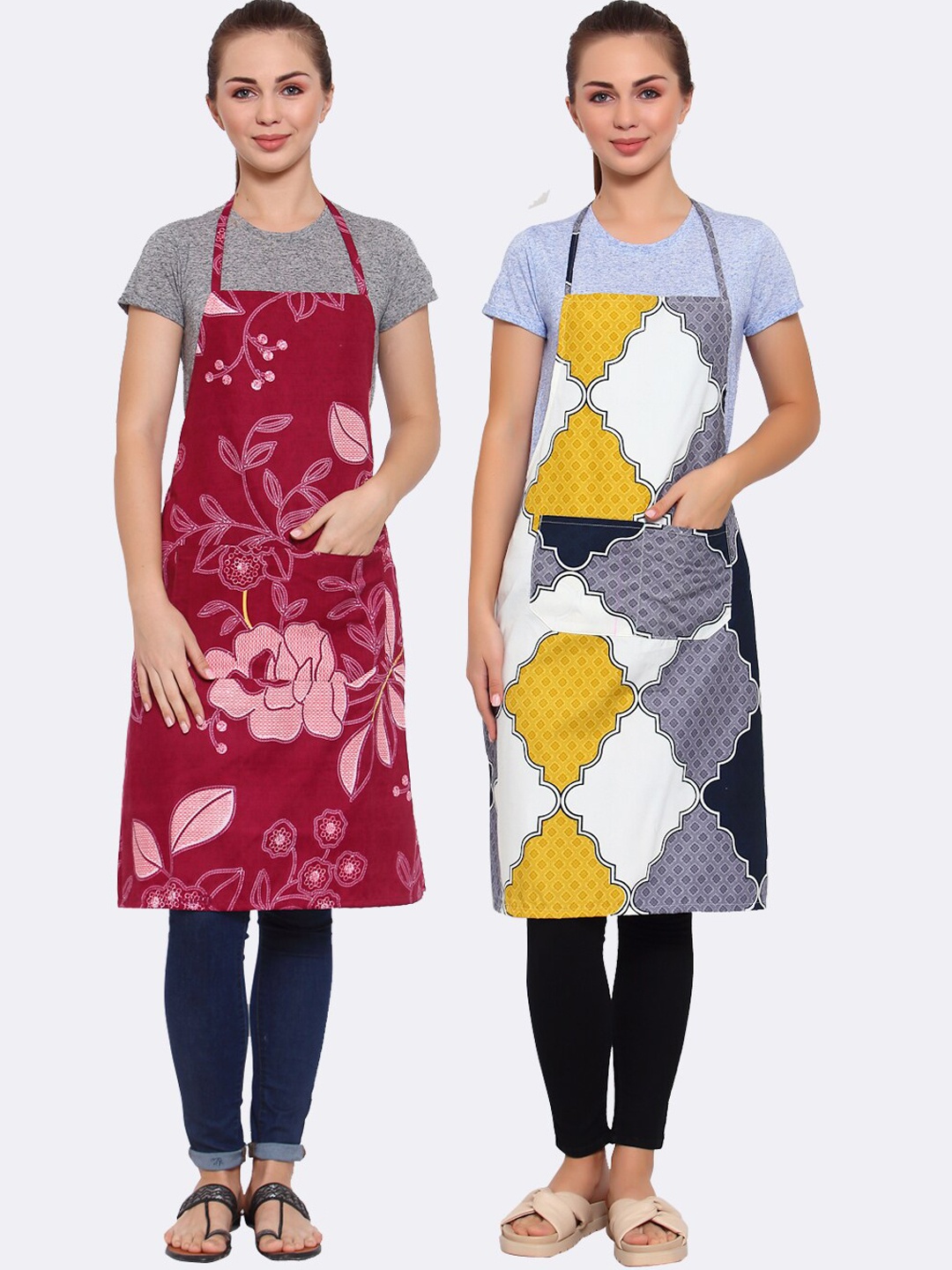

Arrabi Pack of 2 Printed Apron With Pockets, Red