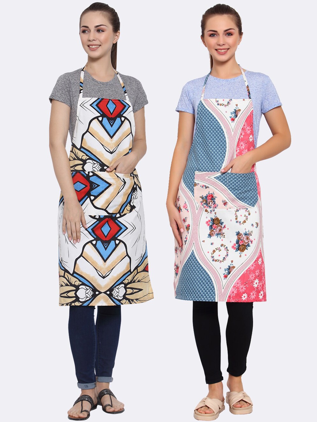 

Arrabi Pack of 2 Printed Apron With Pockets, White