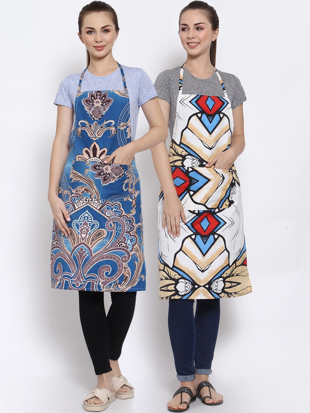 

Arrabi Pack of 2 Multicolored Printed Aprons, Multi
