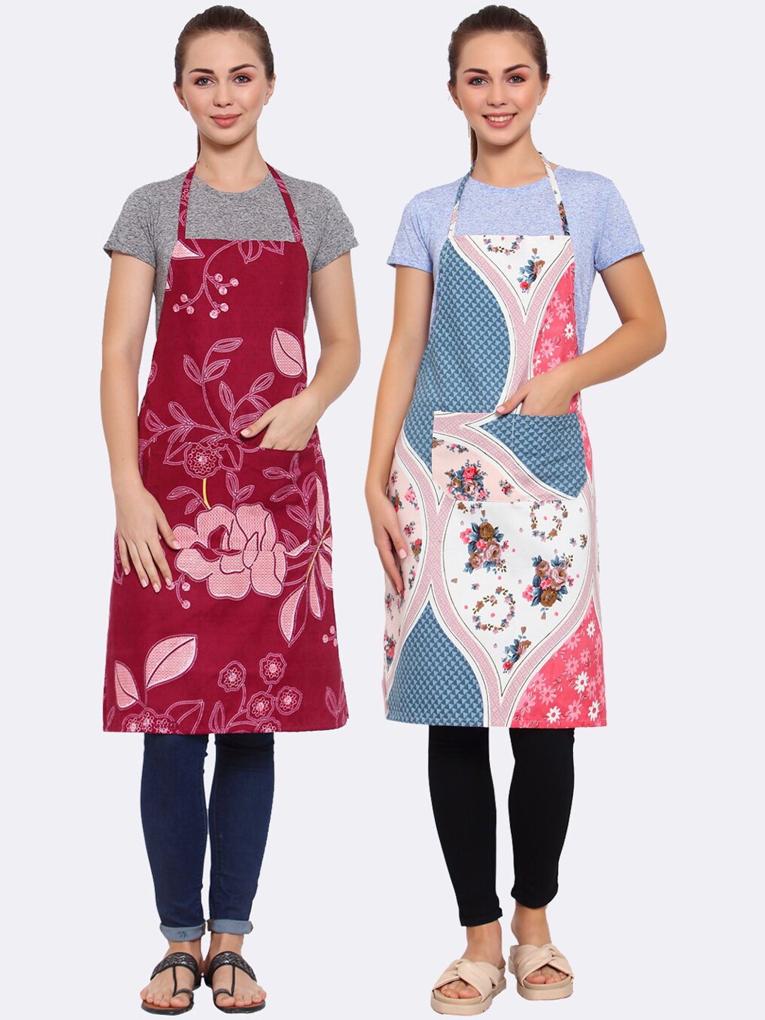 

Arrabi Woman Pack of 2 Cotton Blend Apron With Patch Pockets, Multi
