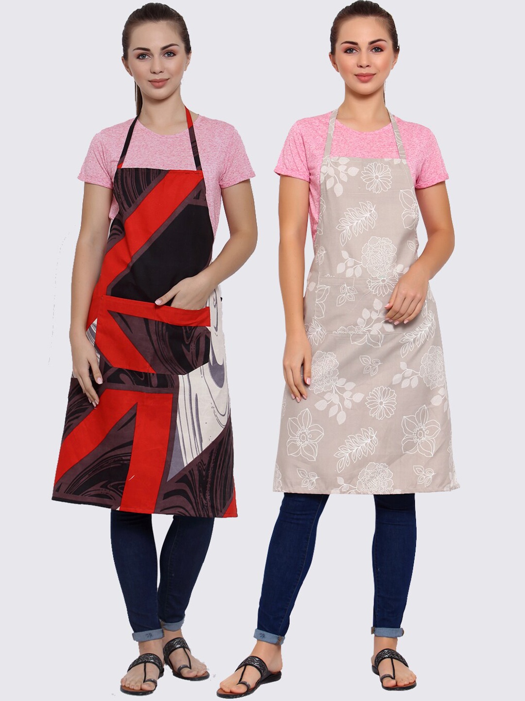 

Arrabi Pack of 2 Printed Apron With Pockets, Coffee brown