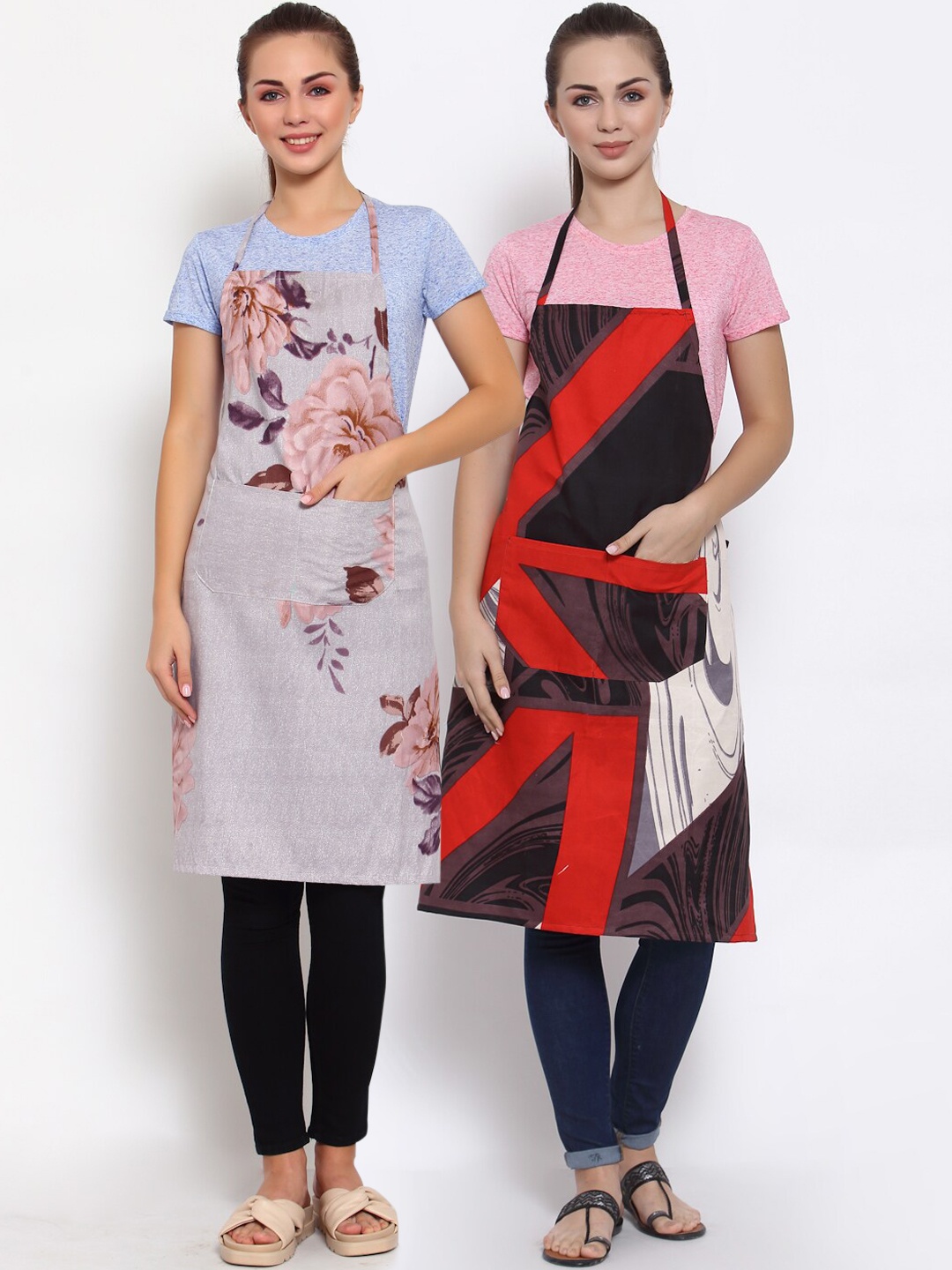 

Arrabi Woman Pack of 2 Cotton Blend Apron With Patch Pockets, Multi