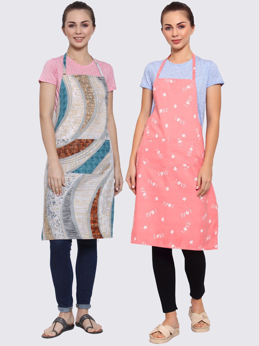 

Arrabi Pack of 2 Multicolored Printed Aprons, Multi