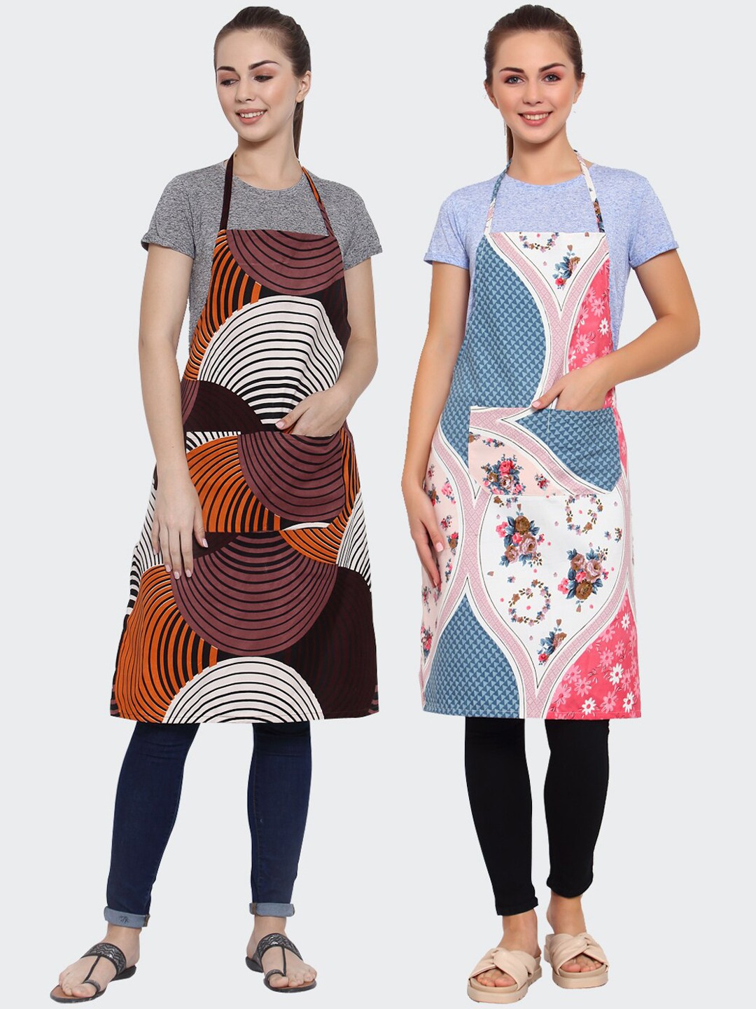 

Arrabi Pack of 2 Printed Apron With Pockets, Brown