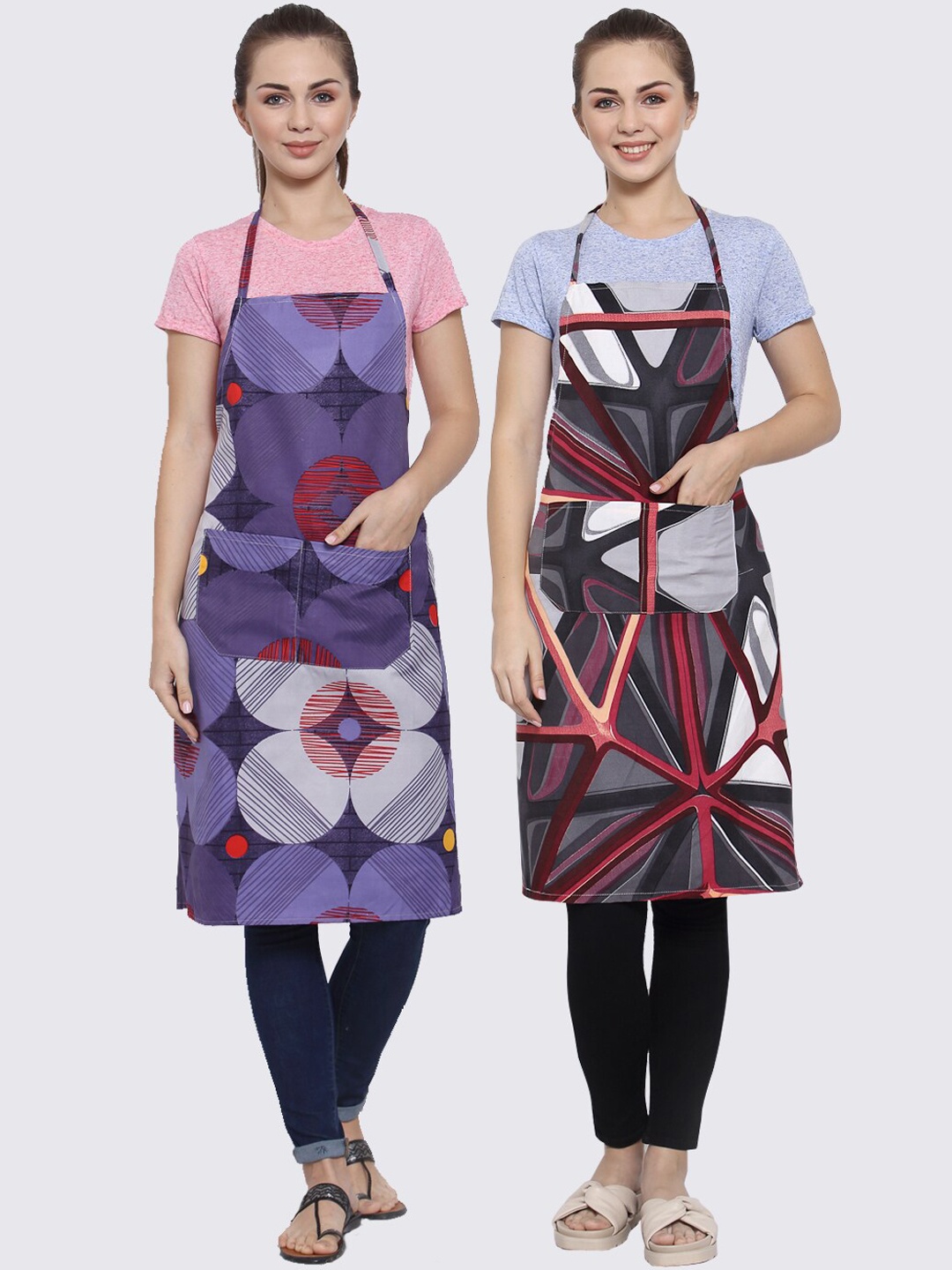 

Arrabi Woman Pack of 2 Cotton Blend Apron With Patch Pockets, Multi