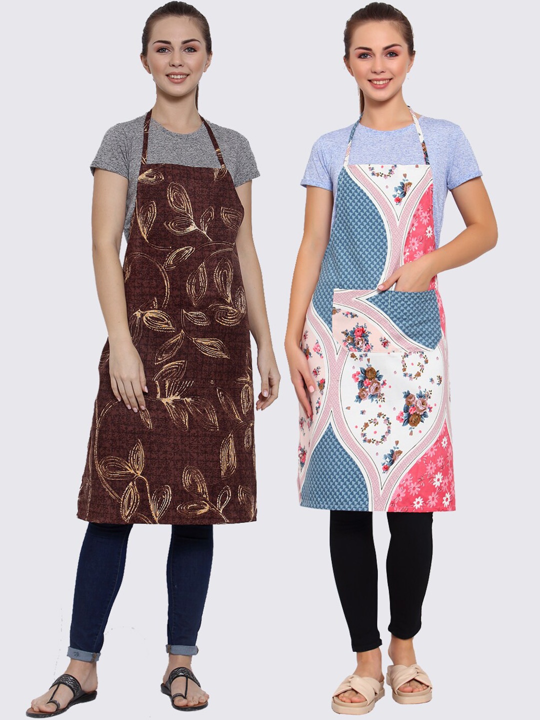 

Arrabi Pack of 2 Printed Apron With Pockets, Coffee brown