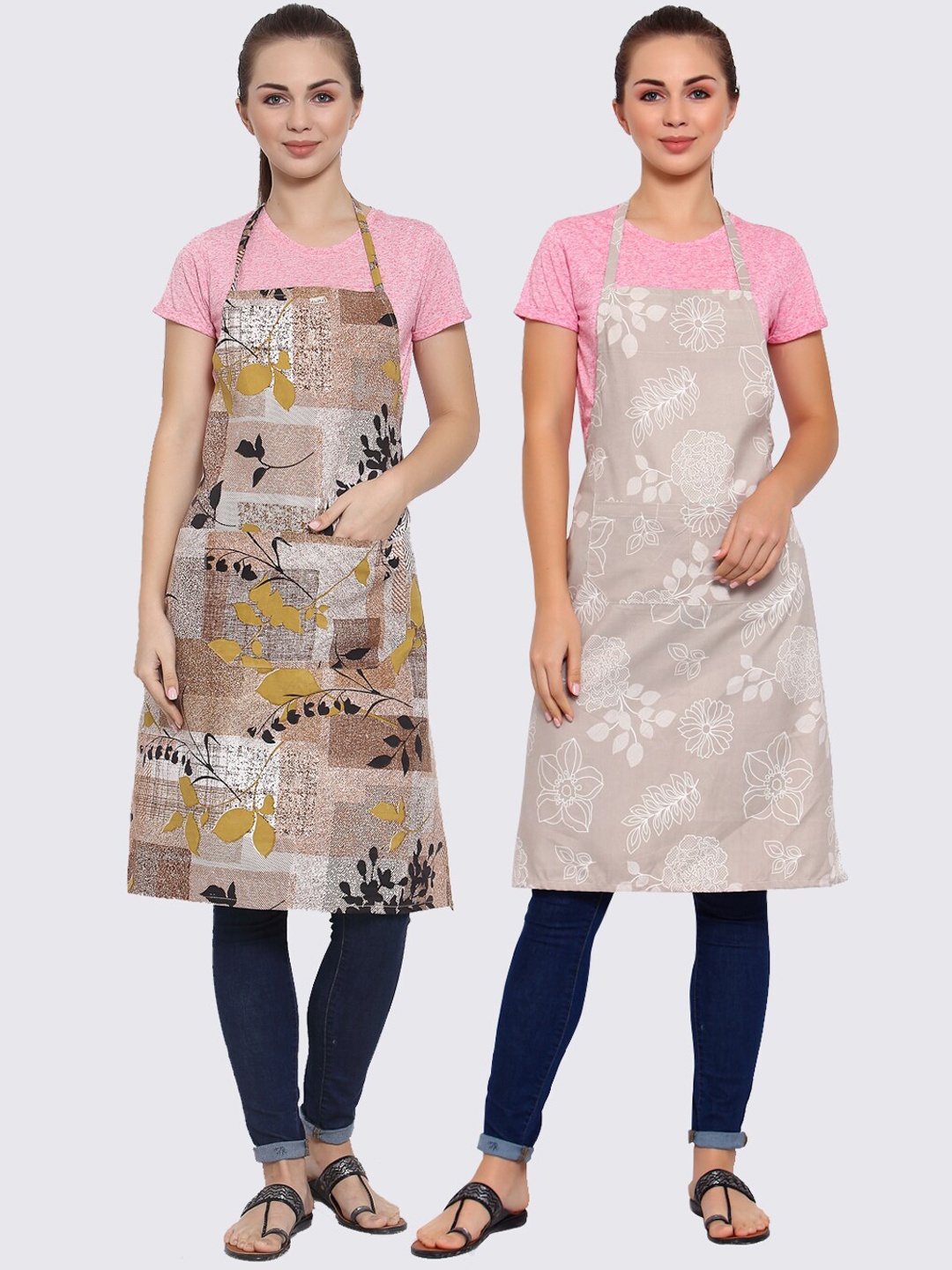 

Arrabi Pack of 2 Printed Apron With Pockets, Brown