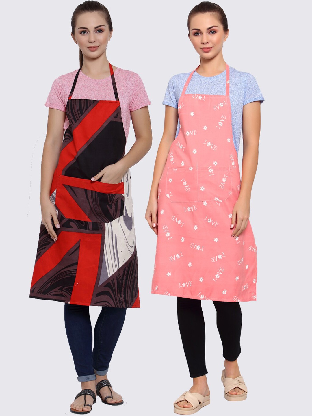 

Arrabi Pack of 2 Printed Apron With Pockets, Red