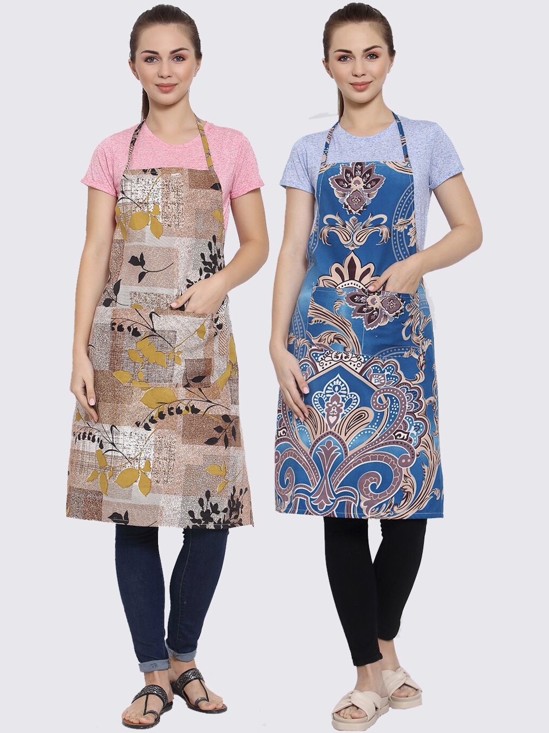 

Arrabi Pack of 2 Printed Apron With Pockets, Brown