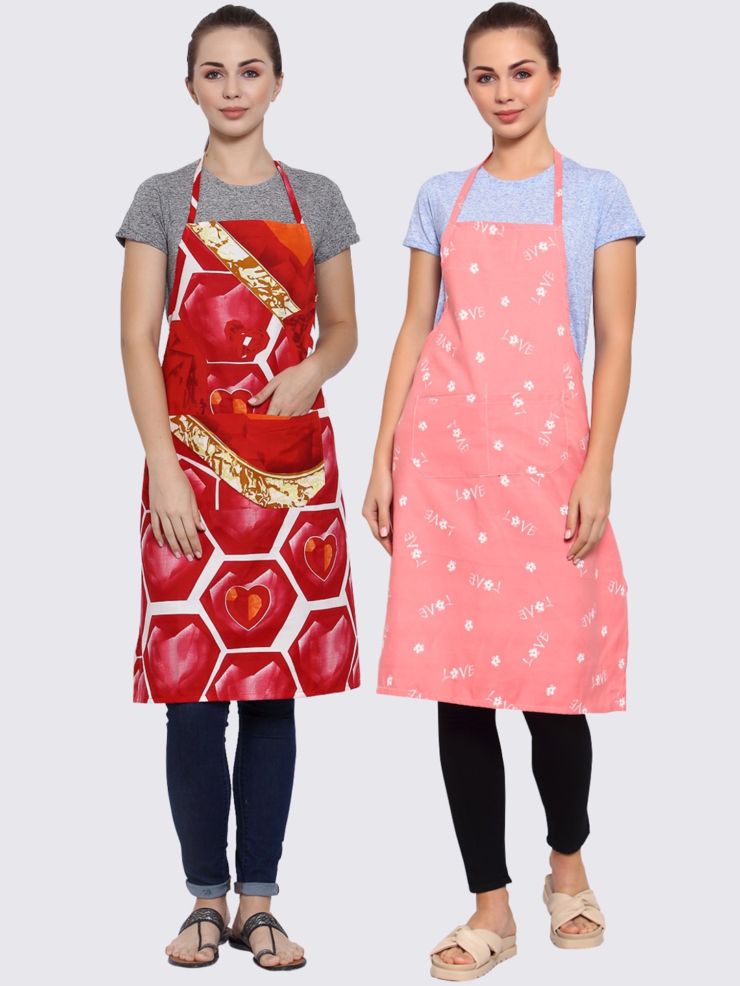 

Arrabi Woman Pack of 2 Cotton Blend Apron With Patch Pockets, Multi