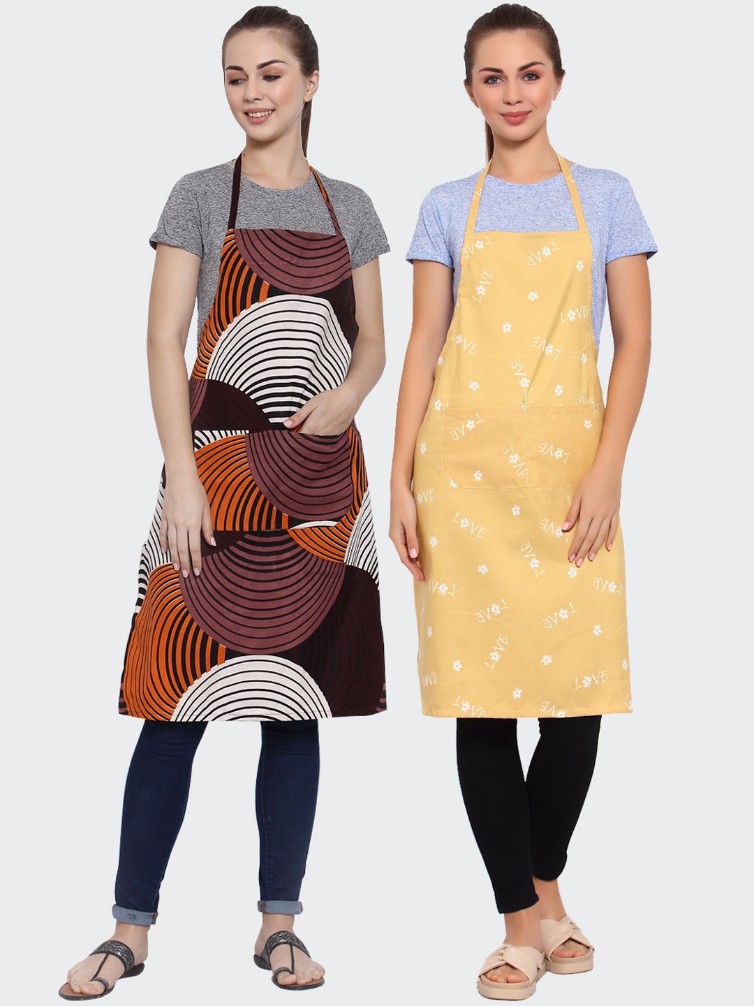 

Arrabi Woman Pack of 2 Cotton Blend Apron With Patch Pockets, Multi