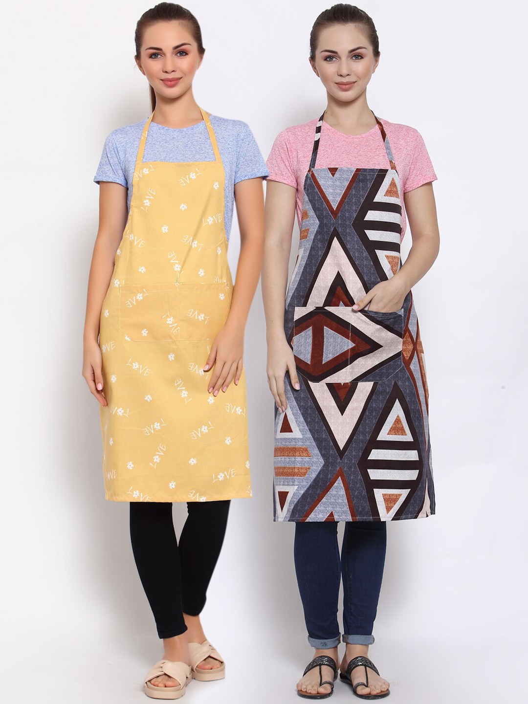 

Arrabi Pack of 2 Printed Apron With Pockets, Yellow