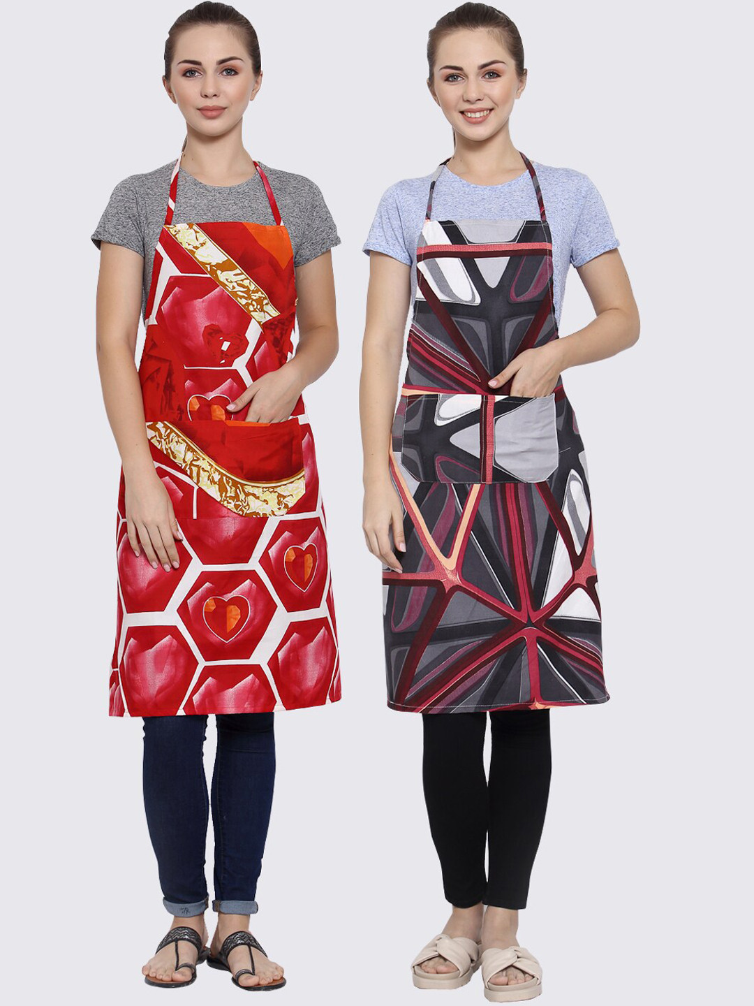 

Arrabi Woman Pack of 2 Cotton Blend Apron With Patch Pockets, Multi