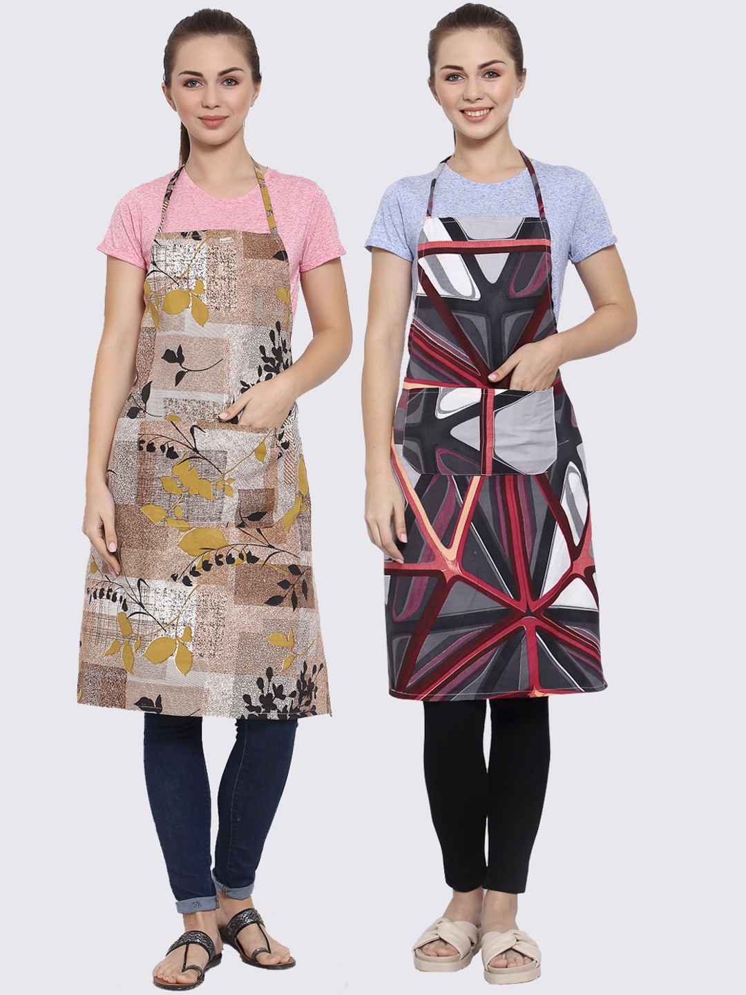 

Arrabi Pack of 2 Printed Apron With Pockets, Brown