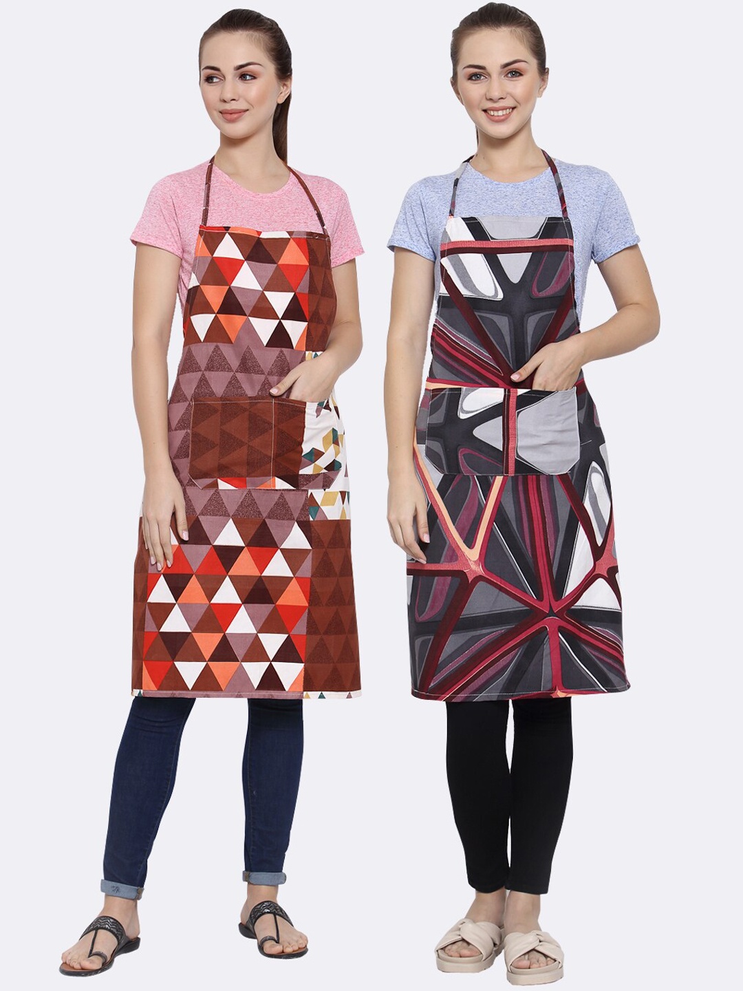 

Arrabi Woman Pack of 2 Cotton Blend Apron With Patch Pockets, Multi