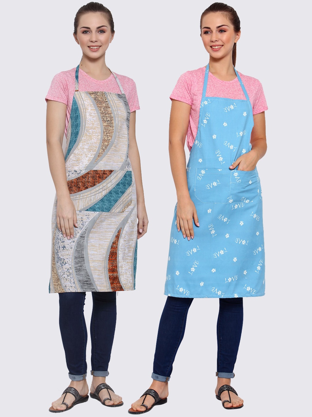 

Arrabi Unisex Pack of 2 Cotton Blend Apron With Patch Pockets, Multi