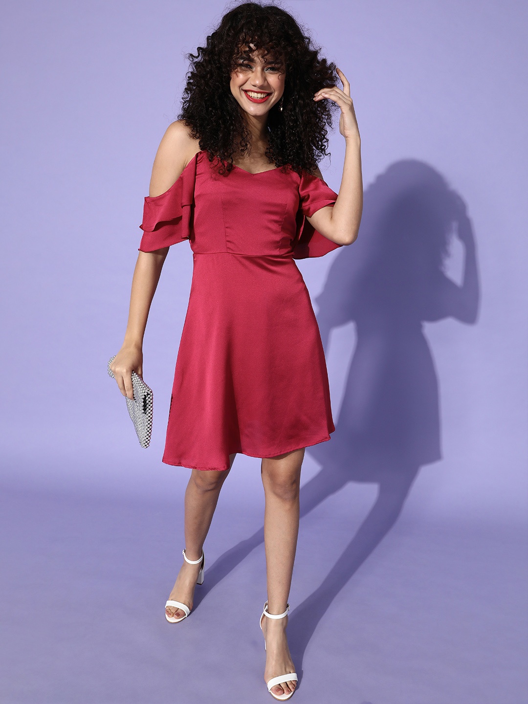 

Zink London Women Charming Maroon Solid Ruffled Dress