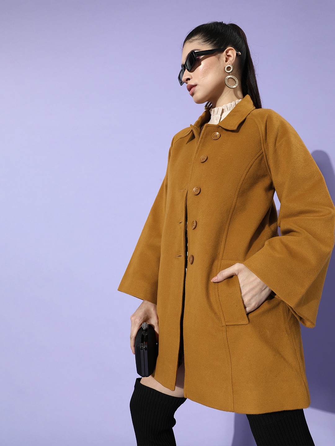 

Zink London Women Tan Brown Solid Overcoat