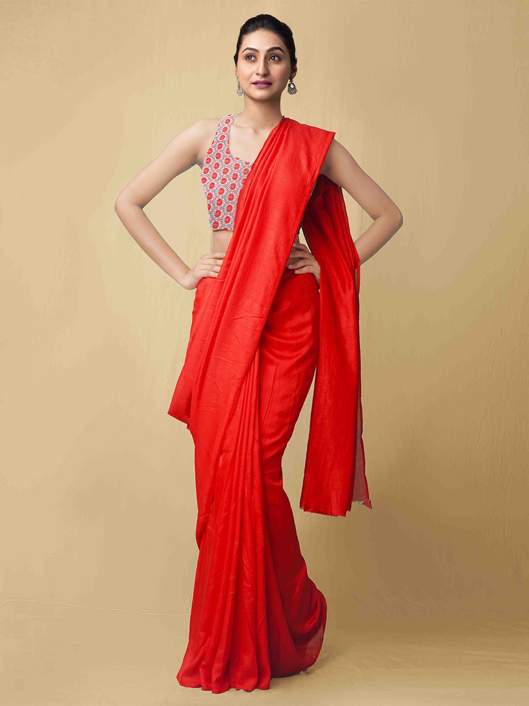 

Unnati Silks Red Art Silk Bhagalpuri Saree