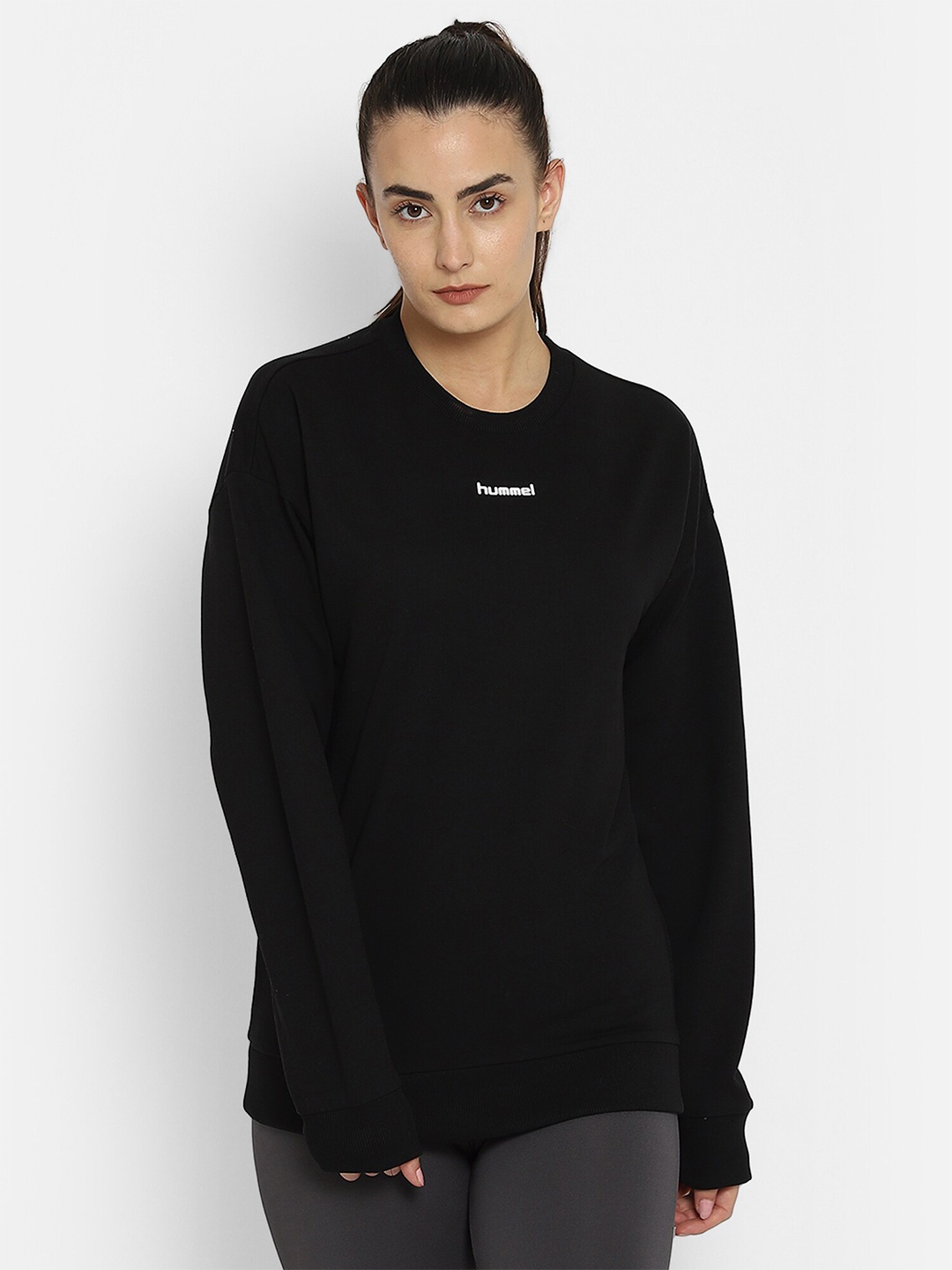 

hummel Women Black Solid Pullover Sweatshirt