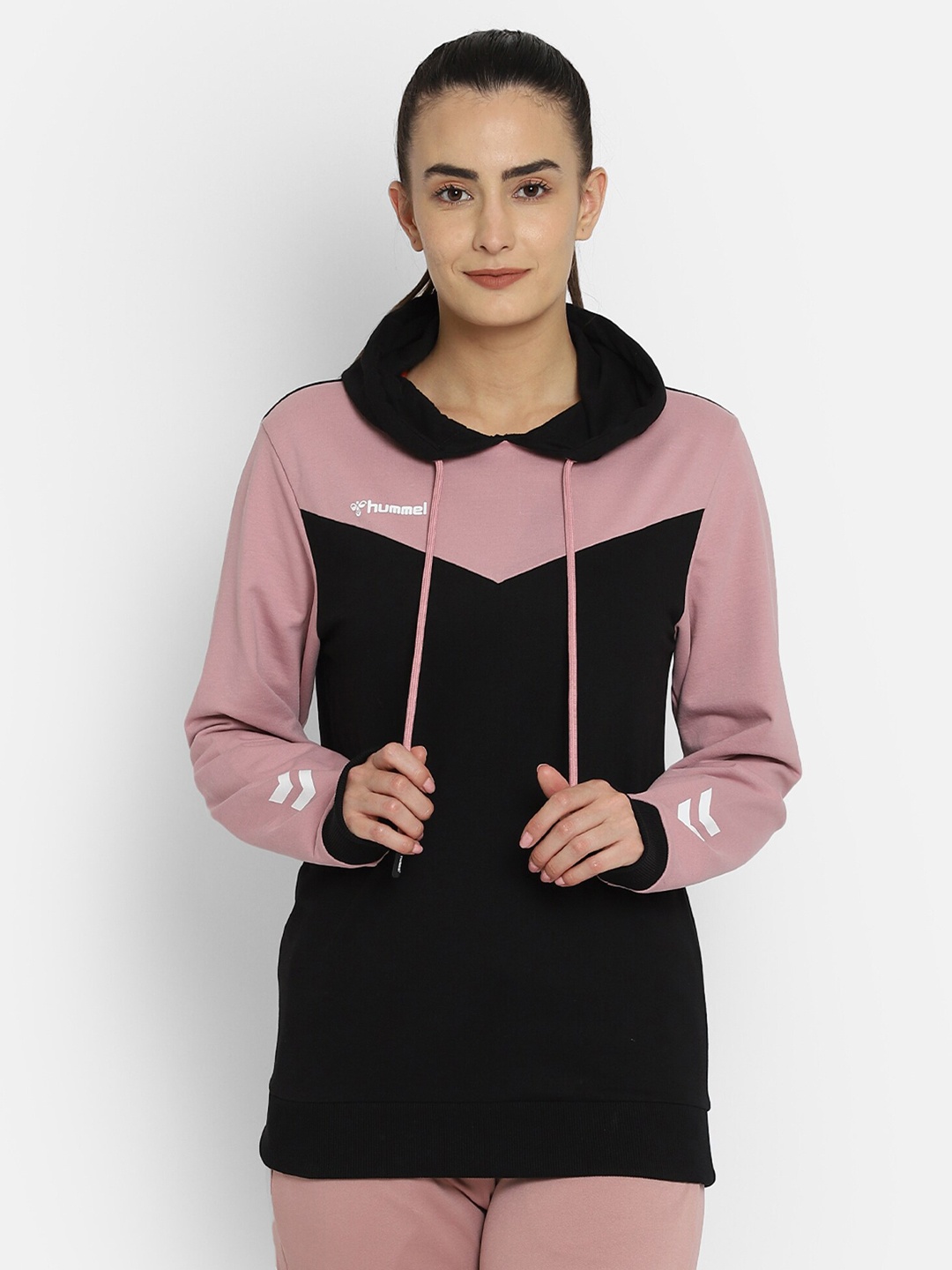 

hummel Women Pink & Black Colourblocked Longline Hooded Sweatshirt