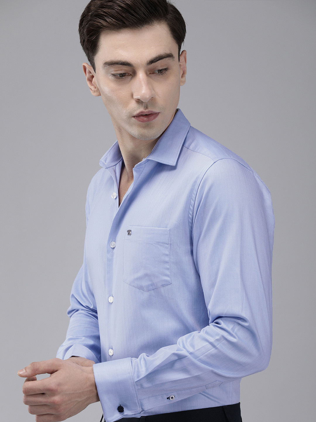 

THE BEAR HOUSE Men Blue Slim Fit French Cuff Dobby Pure Cotton Formal Shirt