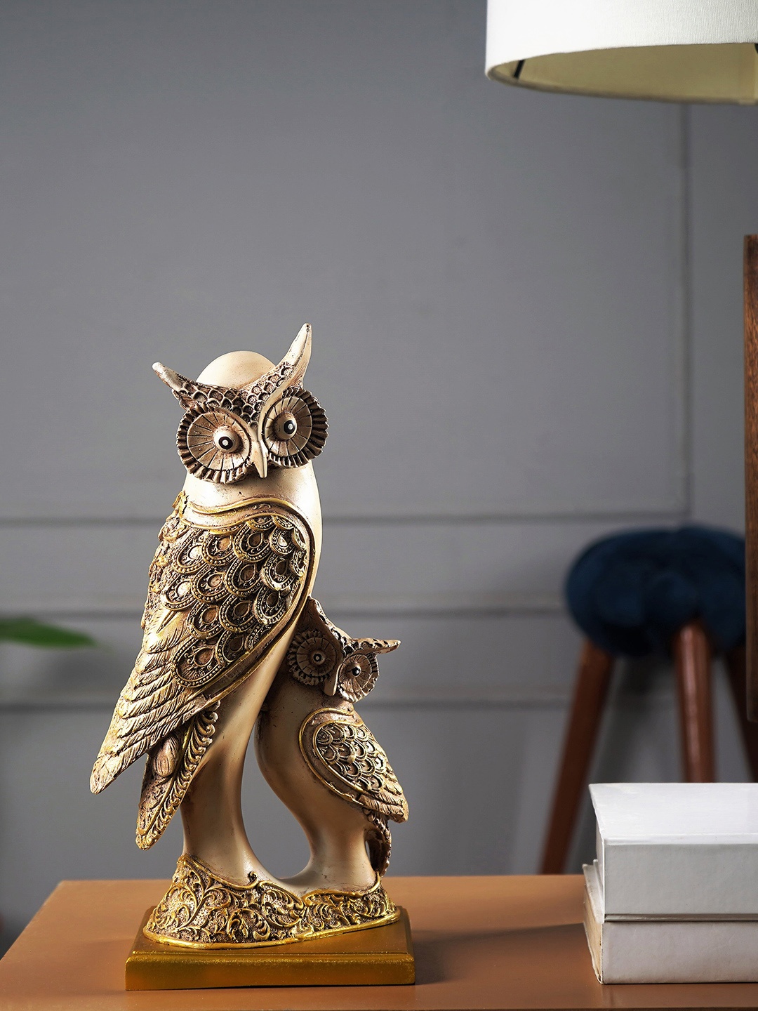 

THE ARTMENT Gold-Toned Rustic Golden-Winged Owls Showpiece