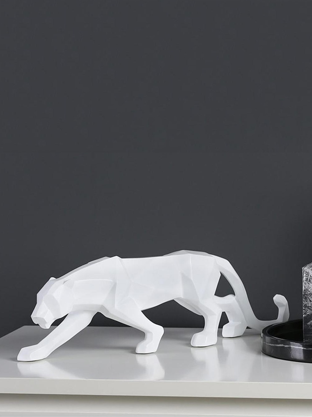 

THE ARTMENT White Modern Art Geometric Panther Statue Showpiece