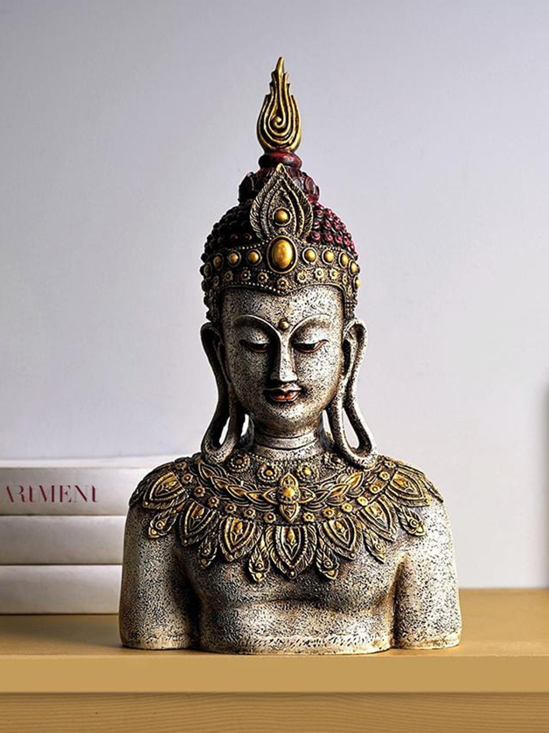 

THE ARTMENT White & Gold-Toned Rustic Bejeweled Divine Buddha Showpiece