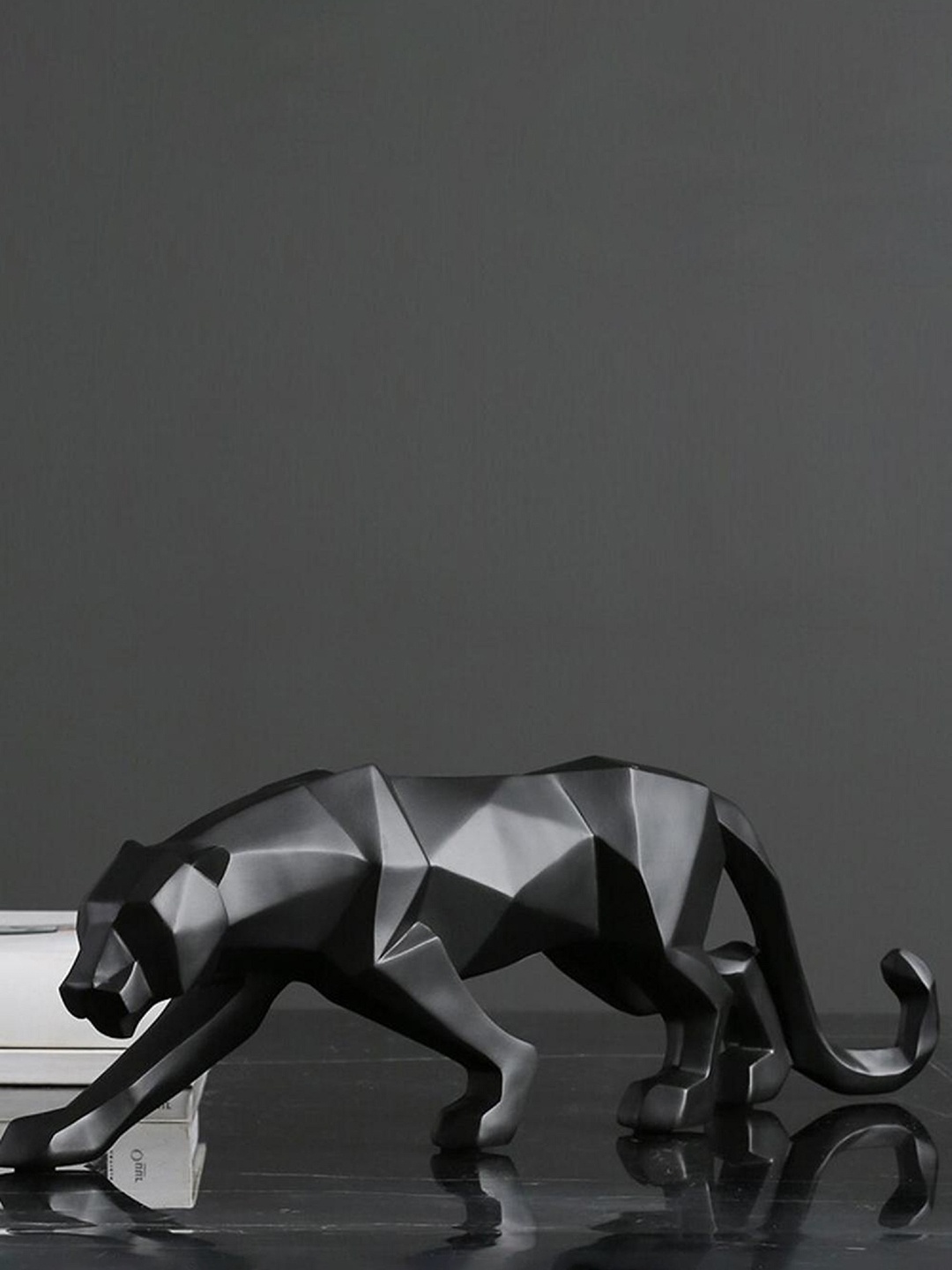 

THE ARTMENT Black Modern Art Geometric Panther Statue Showpiece