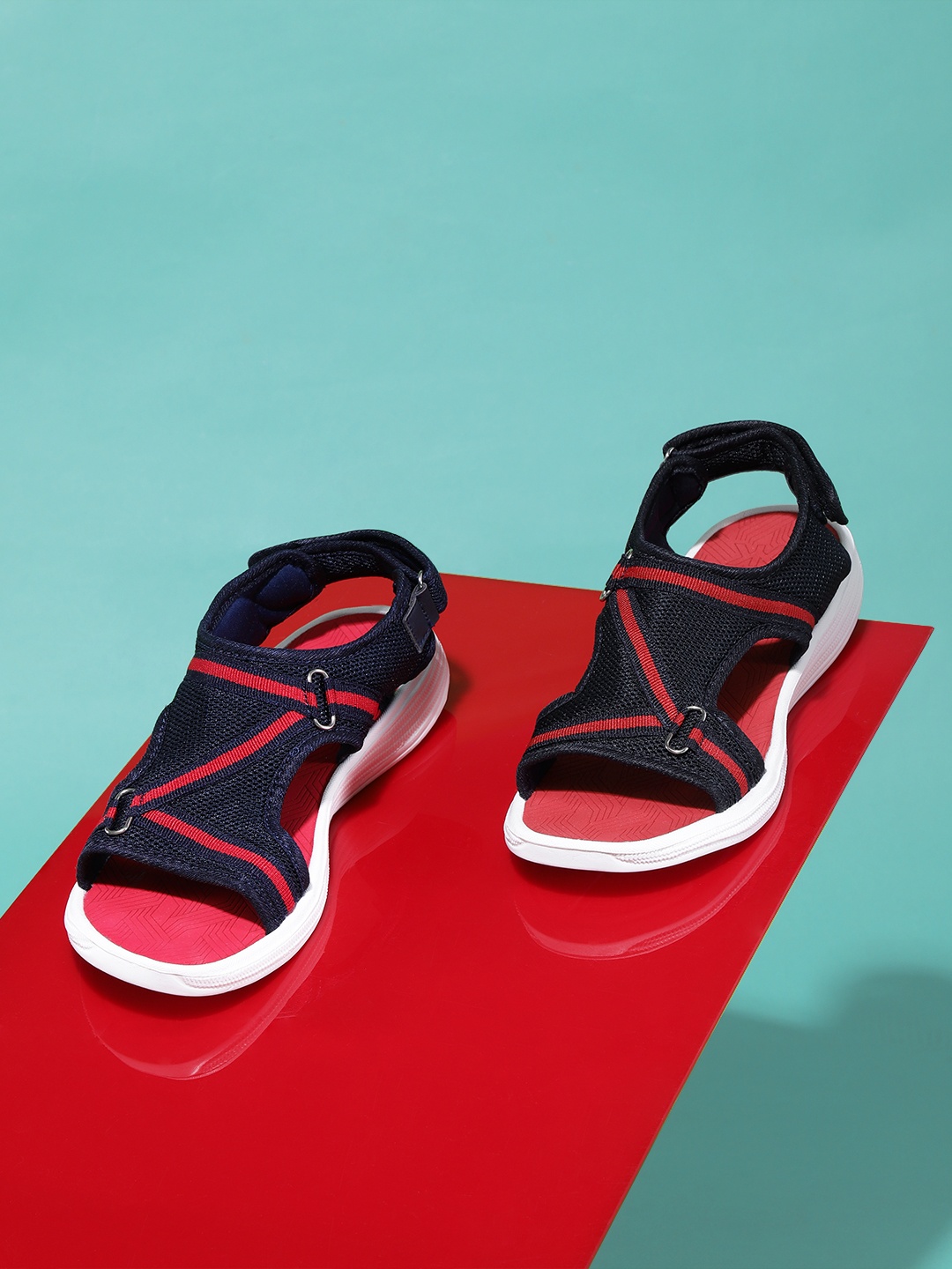 

Kook N Keech Women Navy & Red Striped Sports Sandals, Navy blue