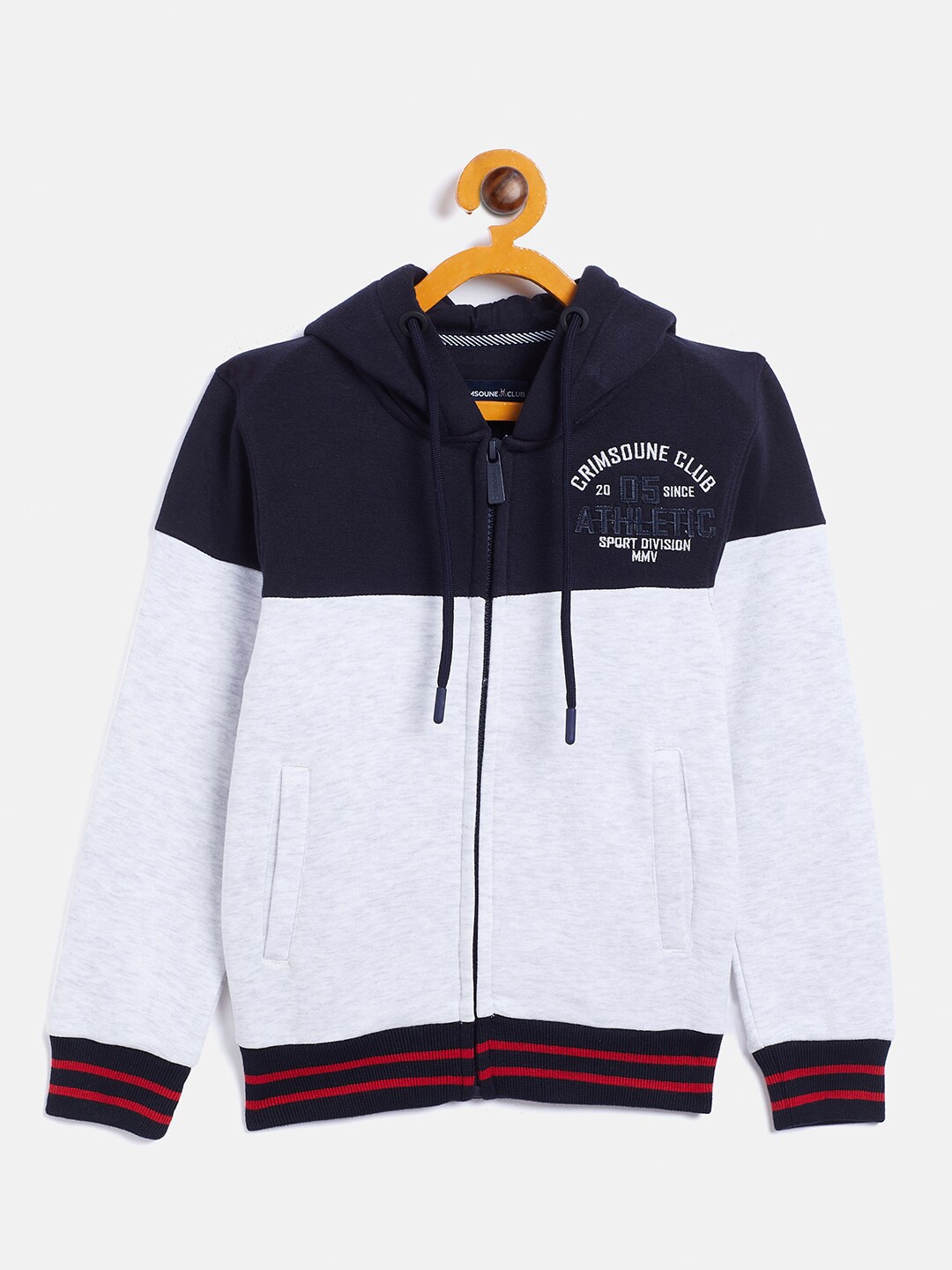 

Crimsoune Club Boys Blue & White Colorblocked Hooded Sweatshirt