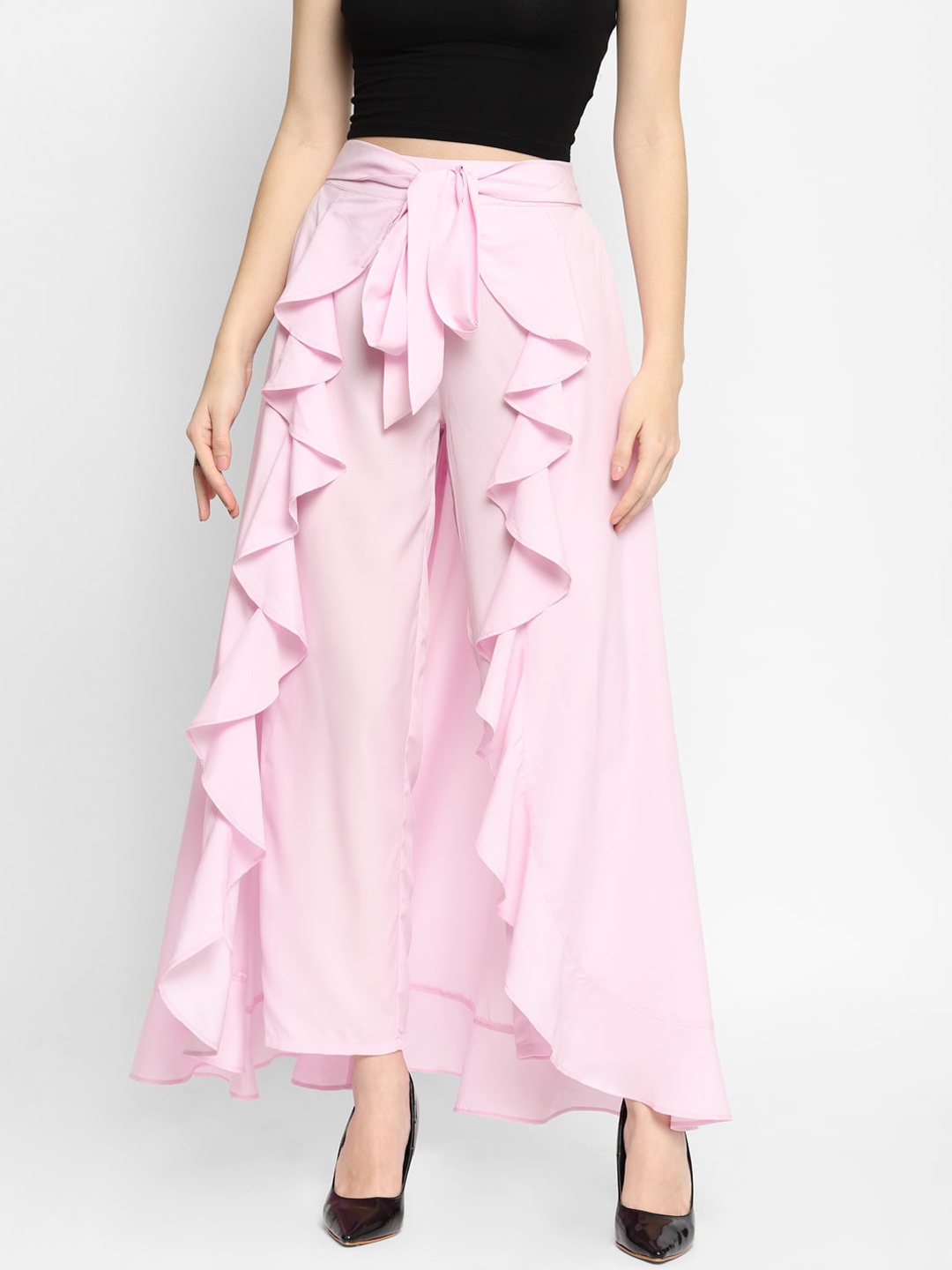 

HOUSE OF KKARMA Women Pink Solid Flared Palazzo