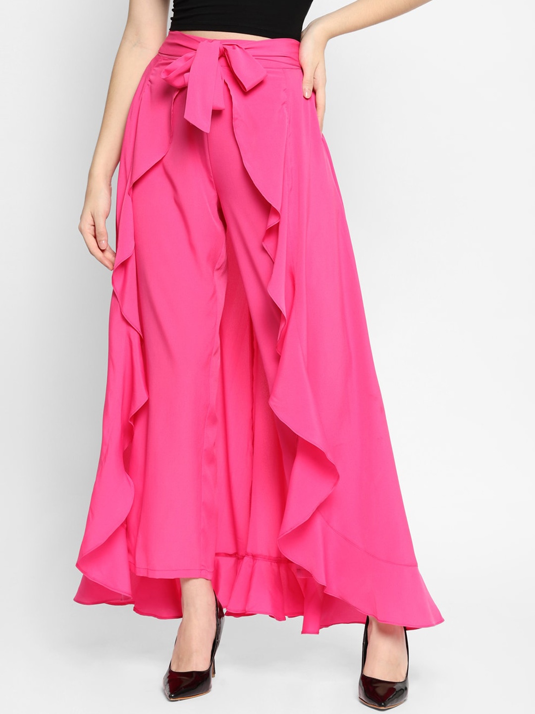 

HOUSE OF KKARMA Women Fuchsia Solid Ruffled Flared Maxi Skirt