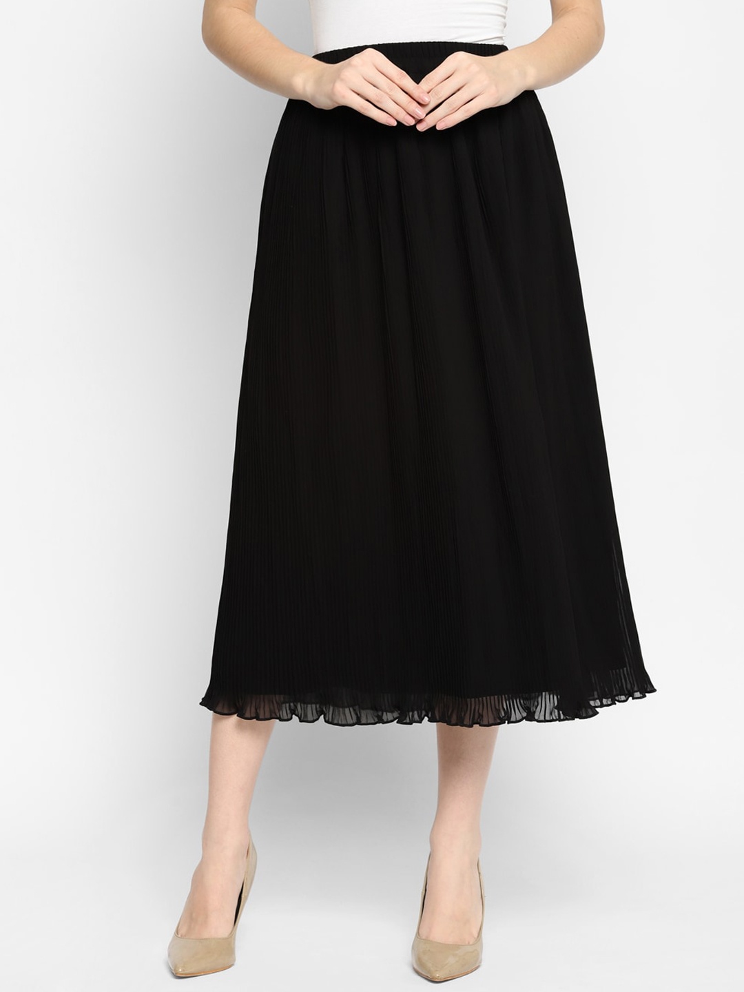 

HOUSE OF KKARMA Women Black Accordion Pleated A-Line Midi Skirt