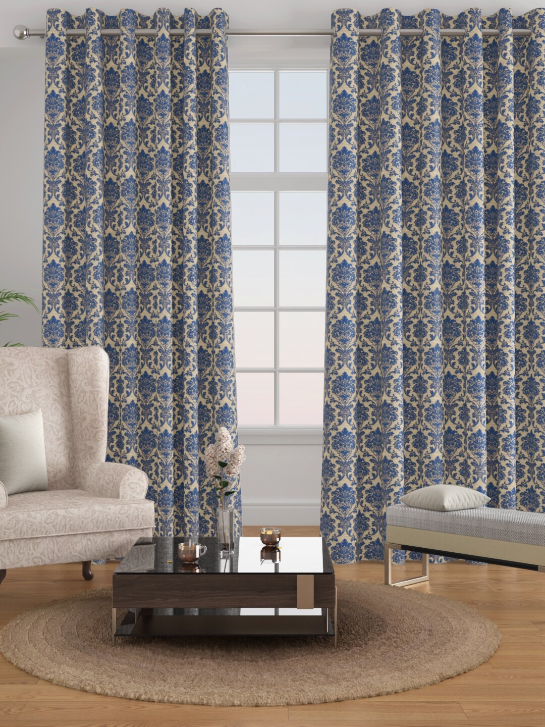 

Raymond Home Set of 2 Blue & Cream Ethnic Motifs Door Curtain