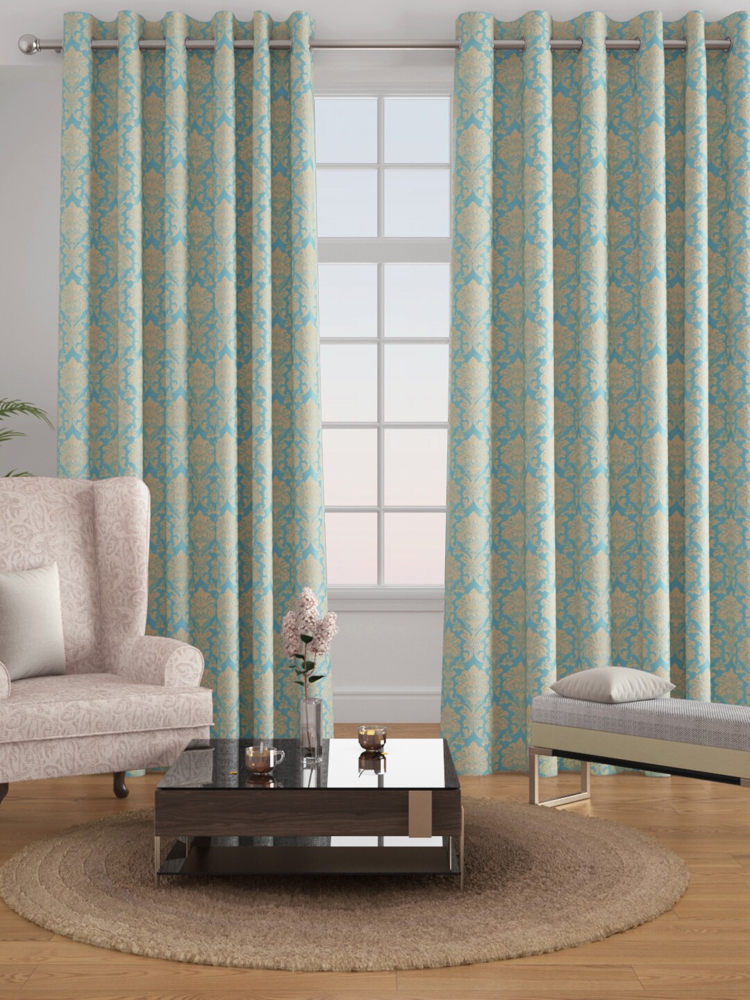 

Raymond Home Blue & White Set of 2 Ethnic Motifs Door Curtains