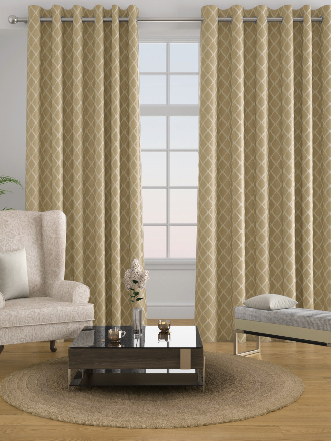 

Raymond Home Beige Set of 2 Geometric Jacquard Door Curtain