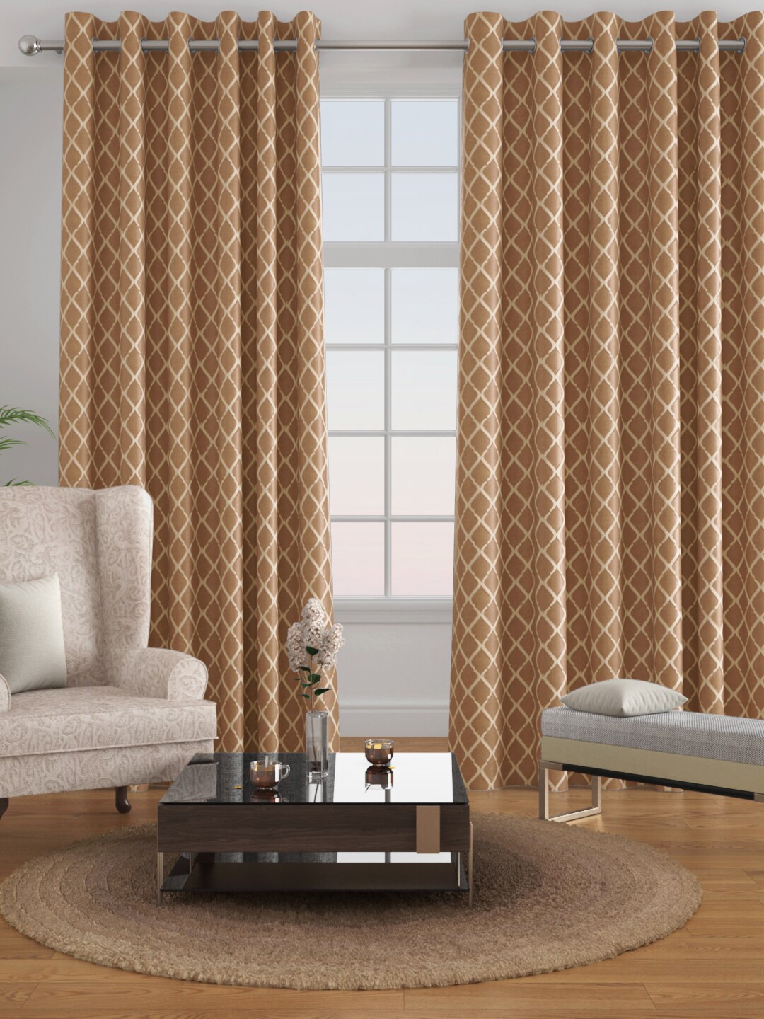 

Raymond Home Brown Set of 2 Geometric Jacquard Door Curtain
