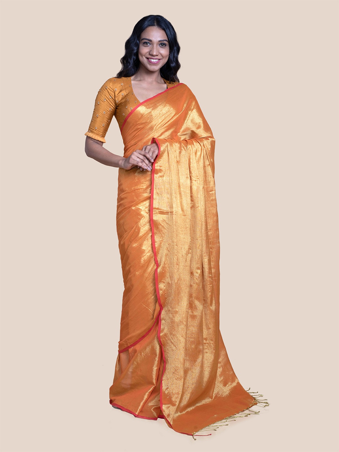 

Suta Mustard Yellow Cotton Zari Saree