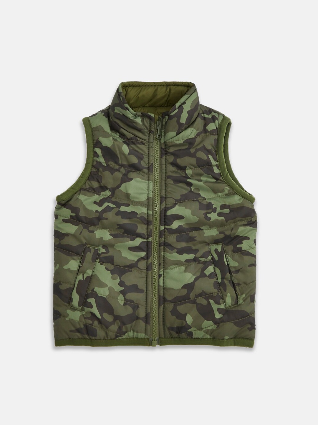 

Pantaloons Baby Boys Olive Green Camouflage Puffer Jacket