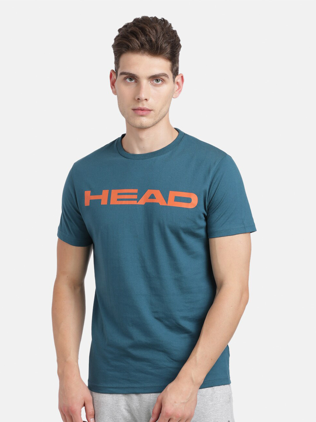 

Head Men Teal & Coral Cotton Typography Printed Slim Fit T-shirt