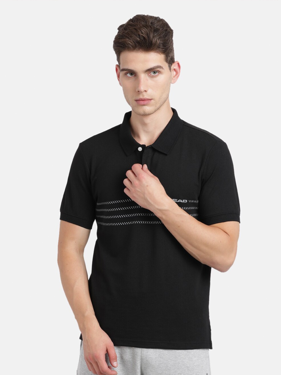 

Head Men Black & Off White Striped Polo Collar Slim Fit T-shirt
