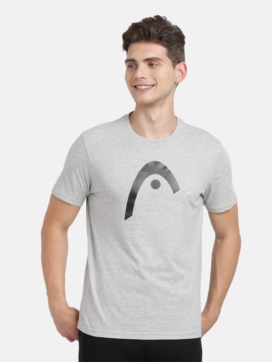 

Head Men Grey Graphic Printed Slim Fit Crew Neck Sports T-shirt