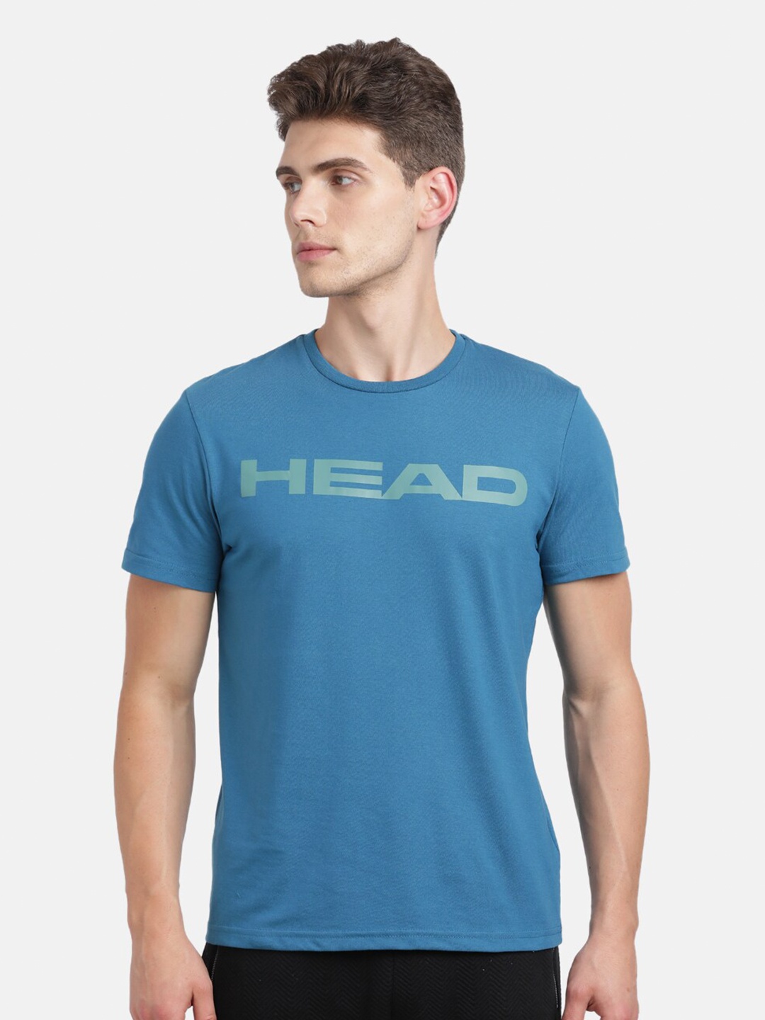 

Head Men Blue Typography Printed Applique Slim Fit T-shirt